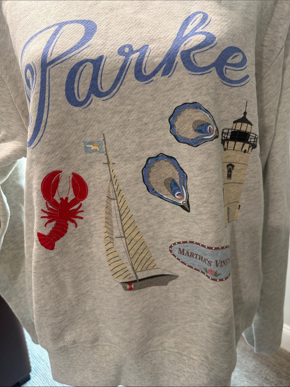 S/M “Martha’s Vineyard” Parke Graphic Crewneck Sweater - Light Gray -NWT - Picture 2 of 5